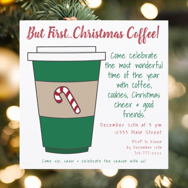 Men Först Julkaffe Kopp Karamellstav Julfirande Inbjudningar (Skapare uppladdad)