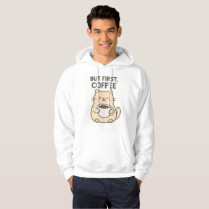 Men först, kaffe Cute Cat Hoodie