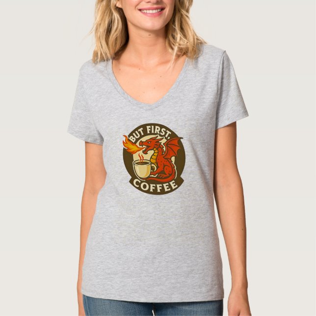 Men först kaffe drakon rolig java beroende present t shirt (Framsida)