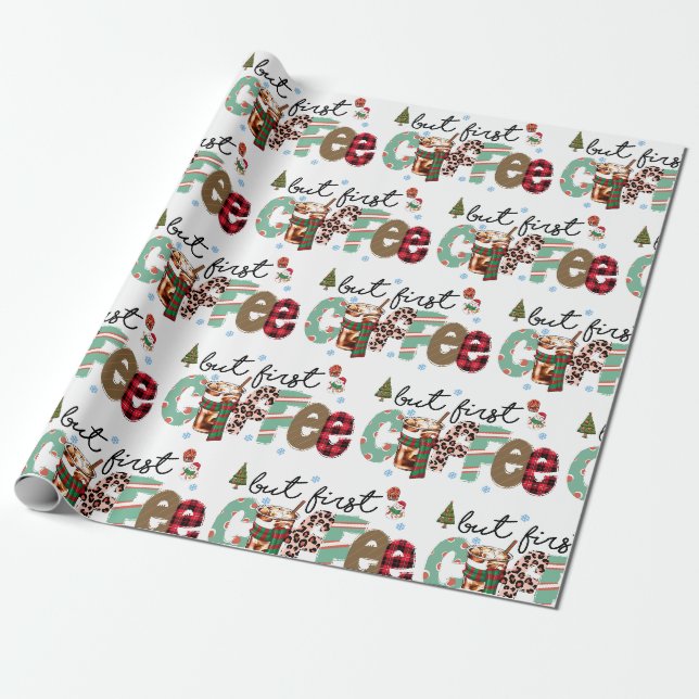 Men Först Kaffe God Jul Presentpapper (Utrullad)