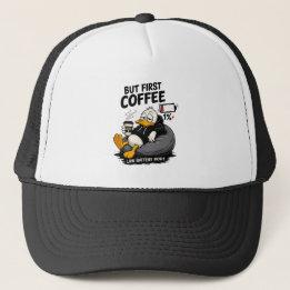 MEN FÖRST KAFFE Kaffe Humor Lastbilschaufförshatt Keps