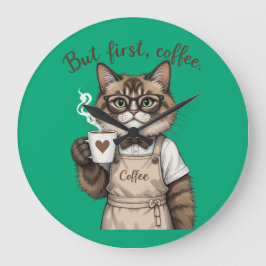 Men Först Kaffe Katt Stor Klocka