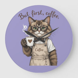 Men Först Kaffe Katt Stor Klocka