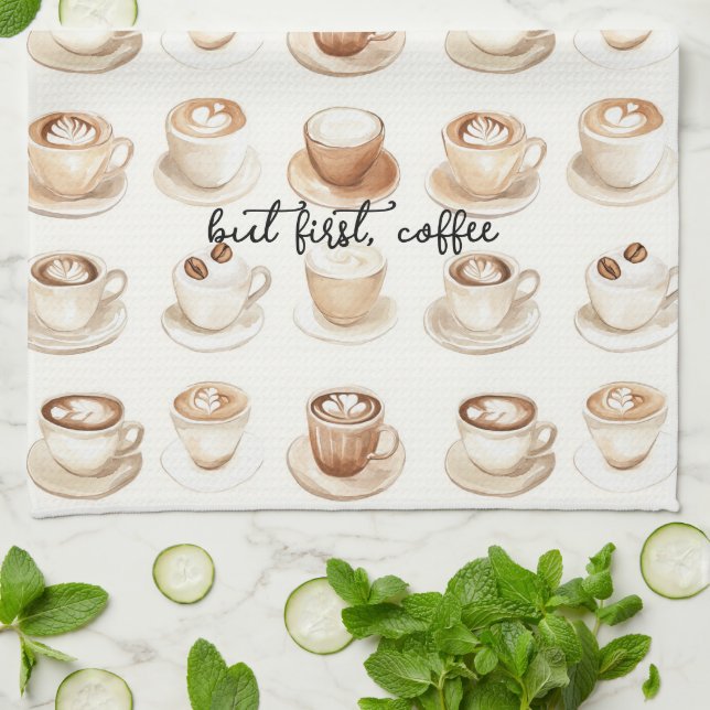 Men Först, Kaffe Koppar Kökshandduk (Vikta)