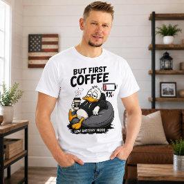 MEN FÖRST KAFFE Lågt Batteriläge Grafisk Tröja