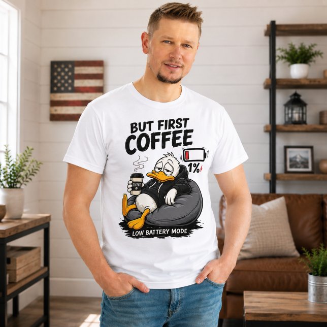 MEN FÖRST KAFFE Lågt Batteriläge Grafisk Tröja (Skapare uppladdad)