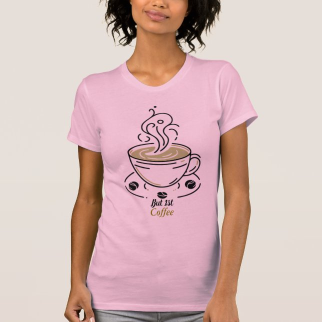 Men först kaffe Minimalistisk Linje Konst T-shirt (Framsida)