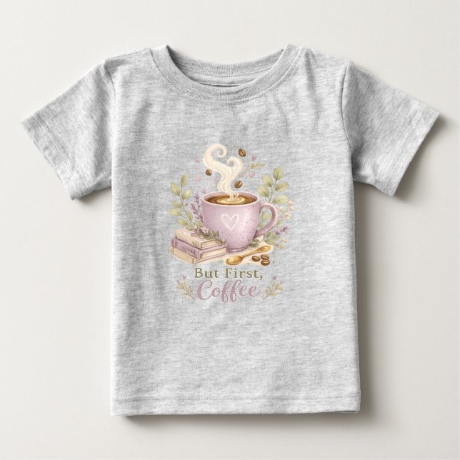 Men först, kaffe | Mysig Lavendel kaffe T Shirt (Framsida)