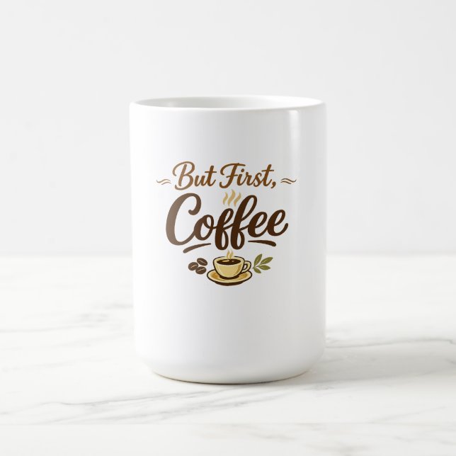 Men först, kaffe – mysig typsnittsdesign kaffemugg (Center)