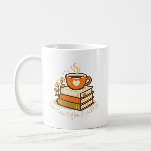 Men först kaffe och en bok-tröja | Bokälskare pres Kaffemugg (Vänster)