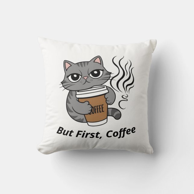 Men först, kaffe - Personlig Cat Lovers Kudde (Framsida)