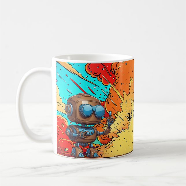 Men först, kaffe! Robot Tecknad Explosion Kaffemugg (Vänster)