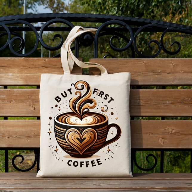 Men först kaffe – Swirl & Sparkle-handväskan Tygkasse (Skapare uppladdad)