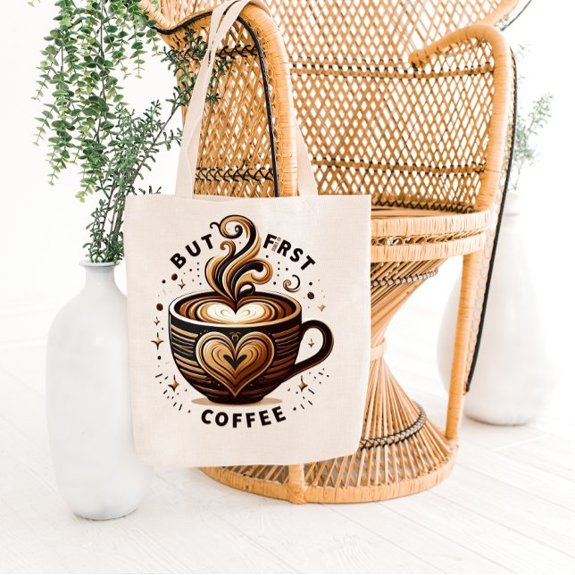 Men först kaffe – Swirl & Sparkle-handväskan Tygkasse (Skapare uppladdad)