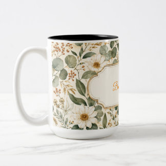 Men först kaffe Vintage Botanisk Maroon Muggpresen Två-Tonad Mugg