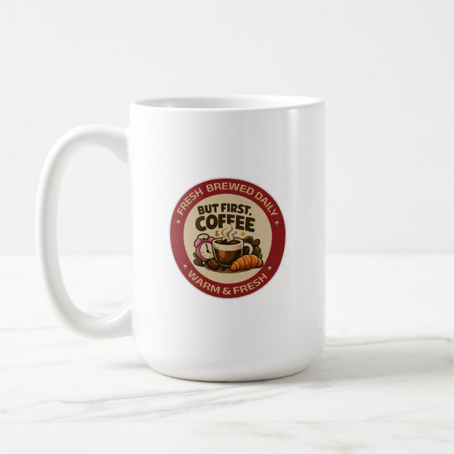 Men först kaffe Vintage Kaffeesticker Kaffemugg (Vänster)