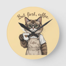 Men först kaffekatt rund klocka