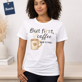 Men först kafferast Rolig beige brun T Shirt