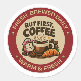 Men Först Kaffet Vintage Kaffeesticker Runt Klistermärke