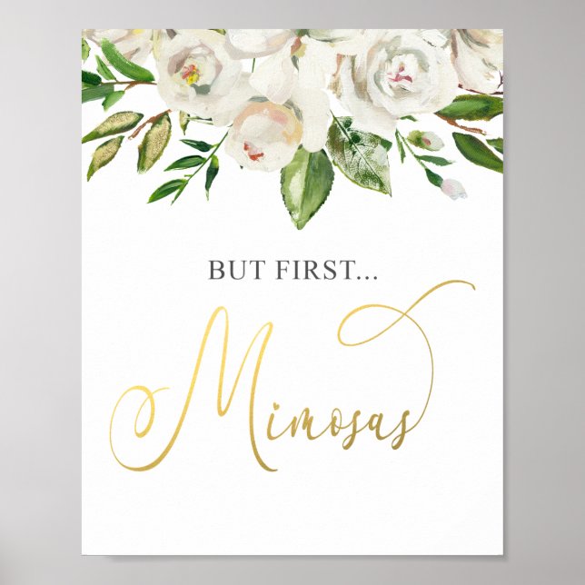 Men först Mimosas White Blommigt Guld Poster (Framsidan)