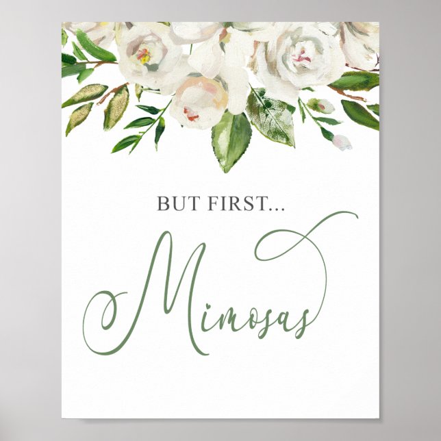 Men först Mimosor  Vit Blommig Grön Poster (Framsidan)