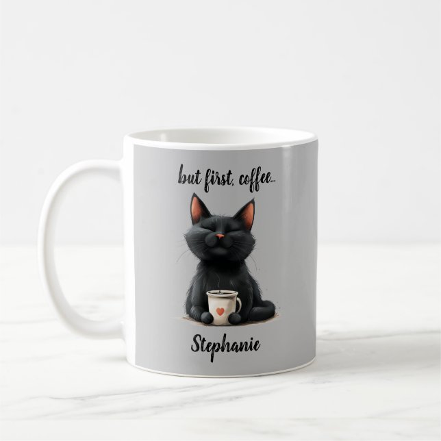 Men först Rolig svart katt Kaffemugg (Vänster)
