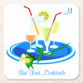 Men första Cocktails Drink Quote Roligt Humor Underlägg Papper Kvadrat