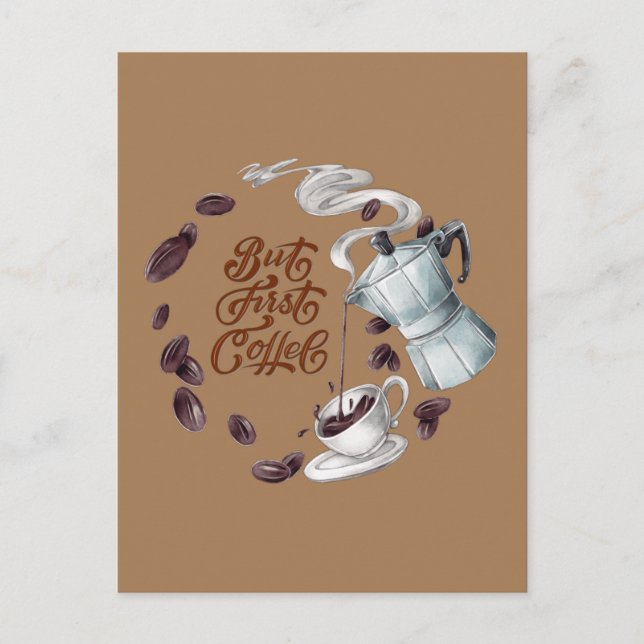 Men första kaffe vykort (Framsida)