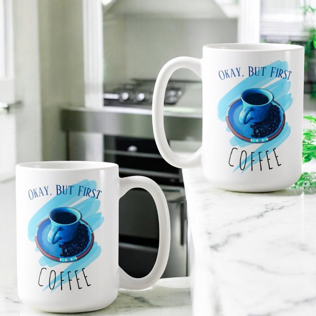 Men första kaffekaffe Kopp Saucer Beans (15 ounce coffee mug template design on opposing sides of handle)