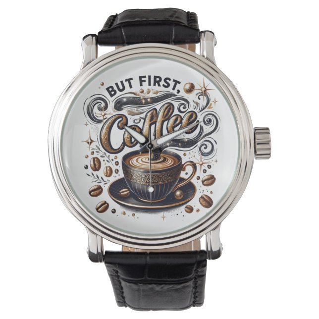 Men första kaffekonsten - Snyggt Guld design Armbandsur (Framsida)