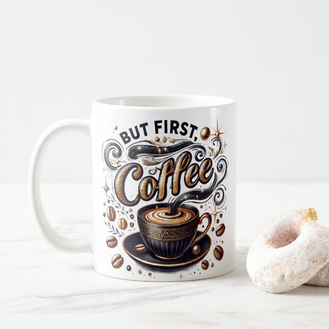 Men första kaffekonsten - Snyggt Guld design Kaffemugg (Med munk)