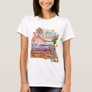 Men första kaffet, färgfull Fall Bok Älskare T Shirt