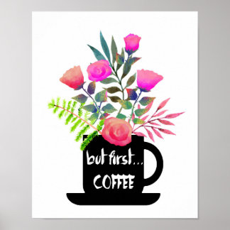 Men första kaffet med Ro med vattenfärg Poster