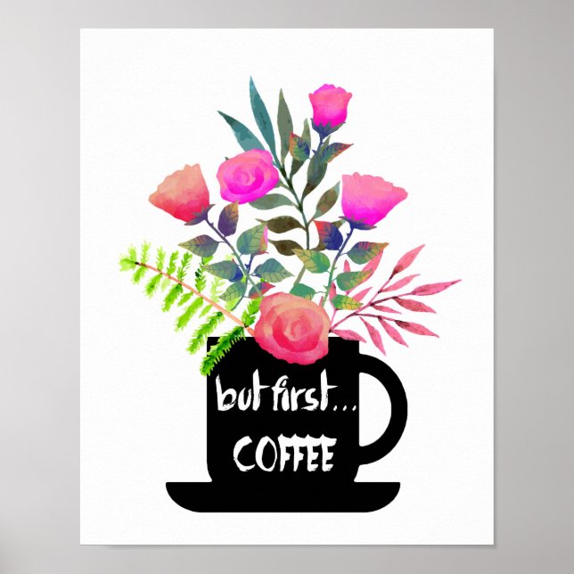 Men första kaffet med Ro med vattenfärg Poster (Framsidan)