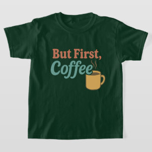 Men första kaffet Retro Mugg design   Trendig Offe T Shirt
