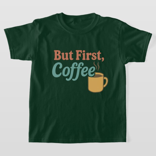 Men första kaffet Retro Mugg design | Trendig Offe T Shirt (Laydown)