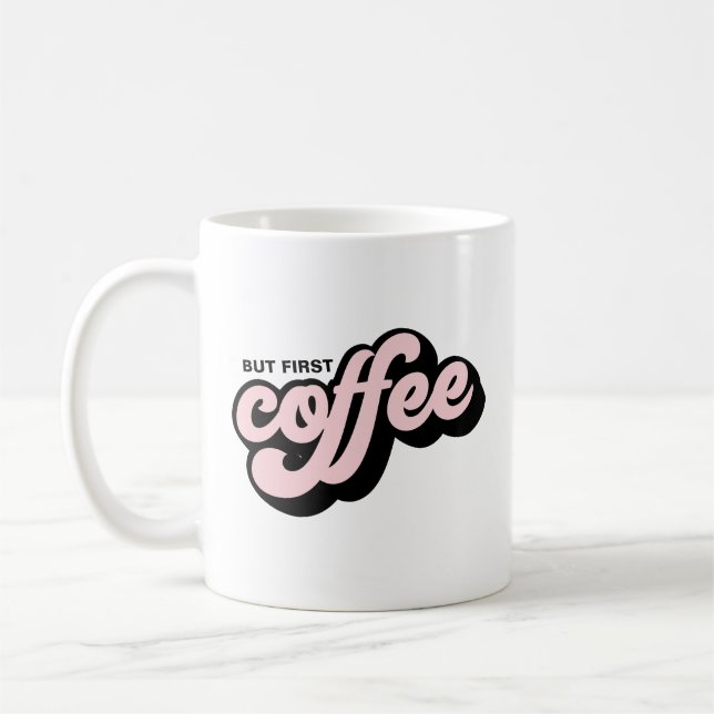 Men första kaffet Retro Stil Rosa Mugg (Vänster)