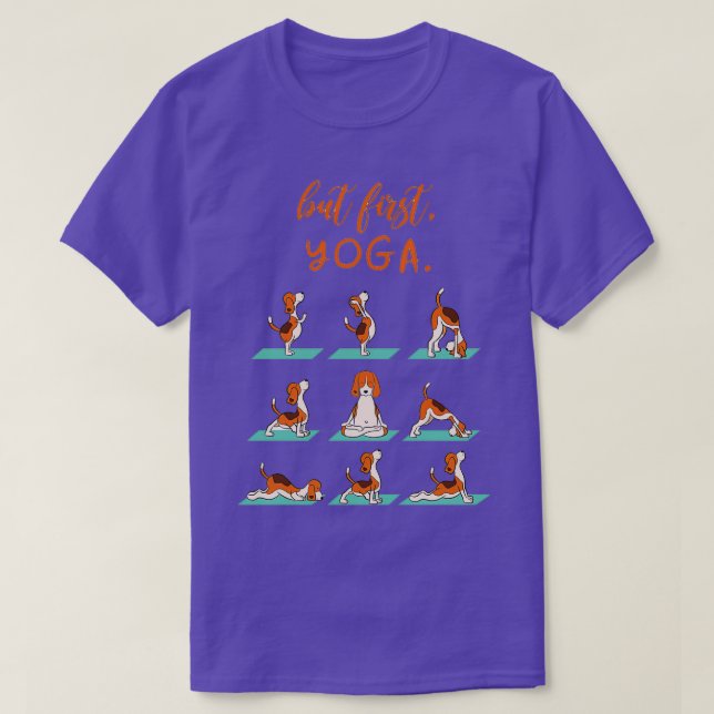 Men första Yoga Rolig hund T Shirt (Design framsida)