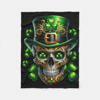 Men Irish Skull Shamrock Leprechaun Ireland St Pat Fleecefilt