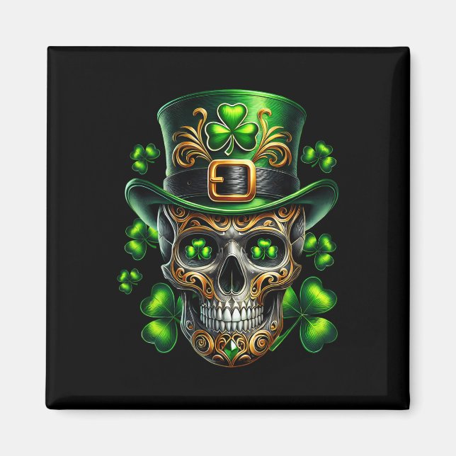 Men Irish Skull Shamrock Leprechaun Ireland St Pat Magnet (Framsidan)