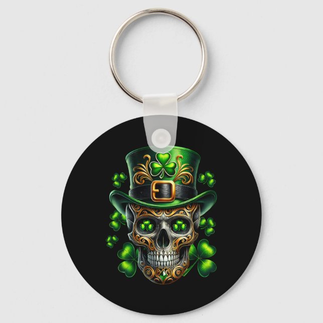 Men Irish Skull Shamrock Leprechaun Ireland St Pat Nyckelring (Framsida)