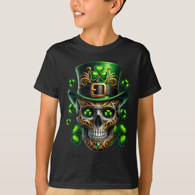 Men Irish Skull Shamrock Leprechaun Ireland St Pat T Shirt (Framsida)