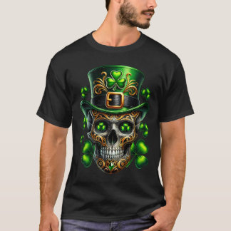 Men Irish Skull Shamrock Leprechaun Ireland St Pat T Shirt