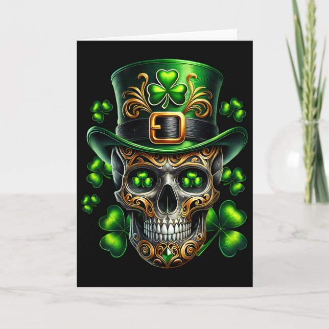 Men Irish Skull Shamrock Leprechaun Irland St Pat Kort (Framsida)