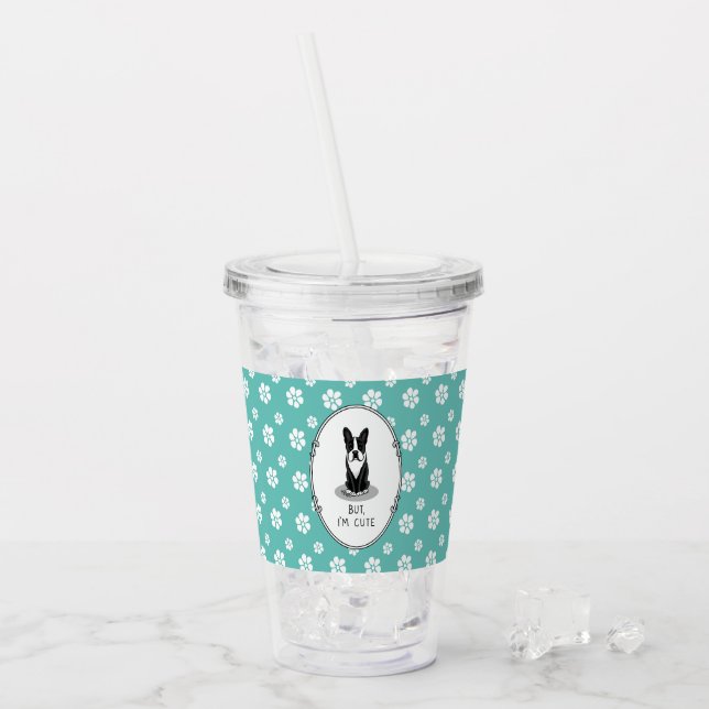 Men jag är Cute Boston Terrier Rolig hund Take Away Mugg (Framsida Ice)