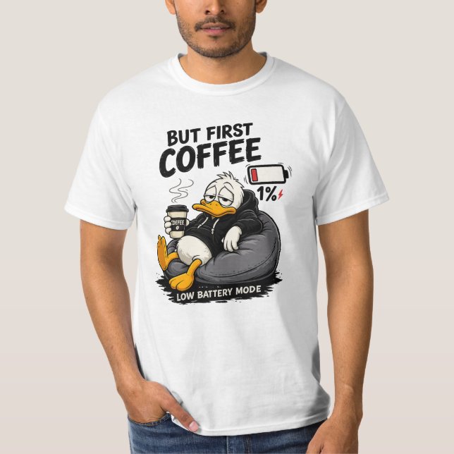 MEN KOLLA FÖRST Kaffe Grafisk T-shirt för Kaffeäls (Framsida)