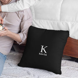 Men monogrammed namn personlig svart och vit kudde