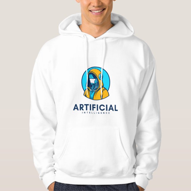 Men’s Artificial Intelligence White Hoodi Hoodie (Framsida)
