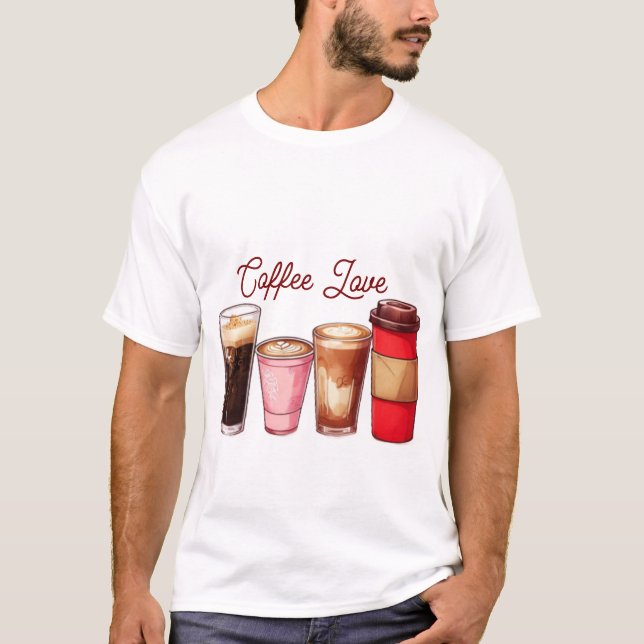 Men’s Coffee Art T-Shirt | Cute Coffee Cups Street (Framsida)