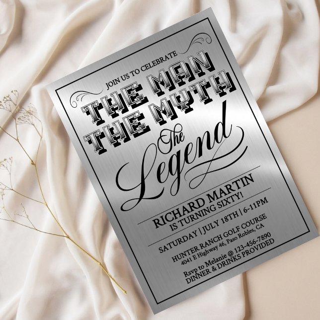 Men’s Milestone Birthday Party, Silver Metal Look, Inbjudningar (Skapare uppladdad)